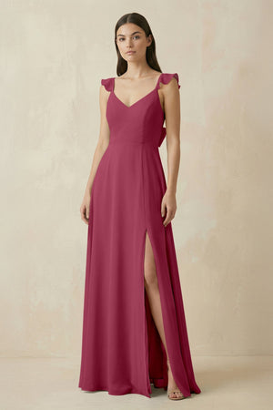 Ruffled Sleeve A - Line Chiffon Bridesmaid Dress in Desert Rose - SHE IS ME Bridesmaid Dresses
