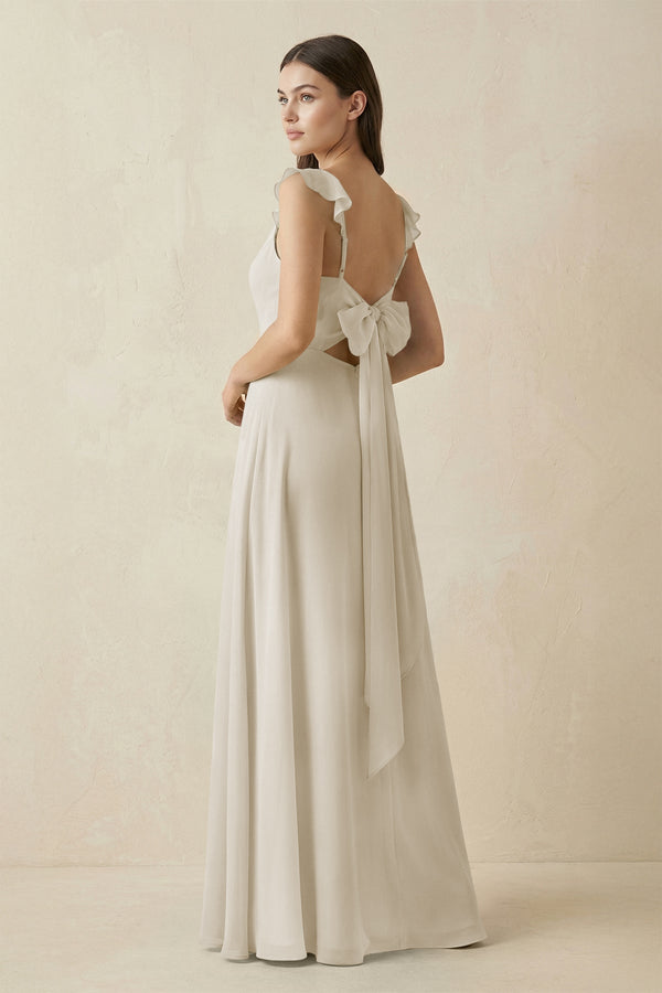 Ruffled Sleeve A - Line Chiffon Bridesmaid Dress in Dove Gray - SHE IS ME Bridesmaid Dresses