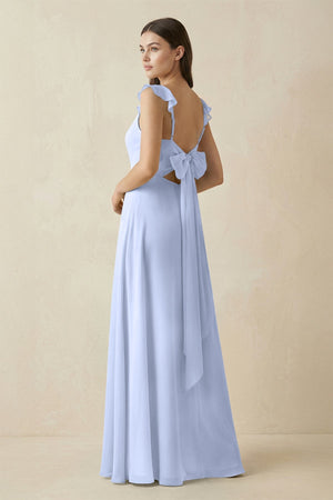 Ruffled Sleeve A - Line Chiffon Bridesmaid Dress in Ice - SHE IS ME Bridesmaid Dresses