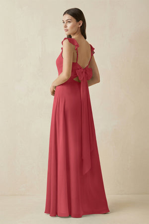 Ruffled Sleeve A - Line Chiffon Bridesmaid Dress in Merlot - SHE IS ME Bridesmaid Dresses