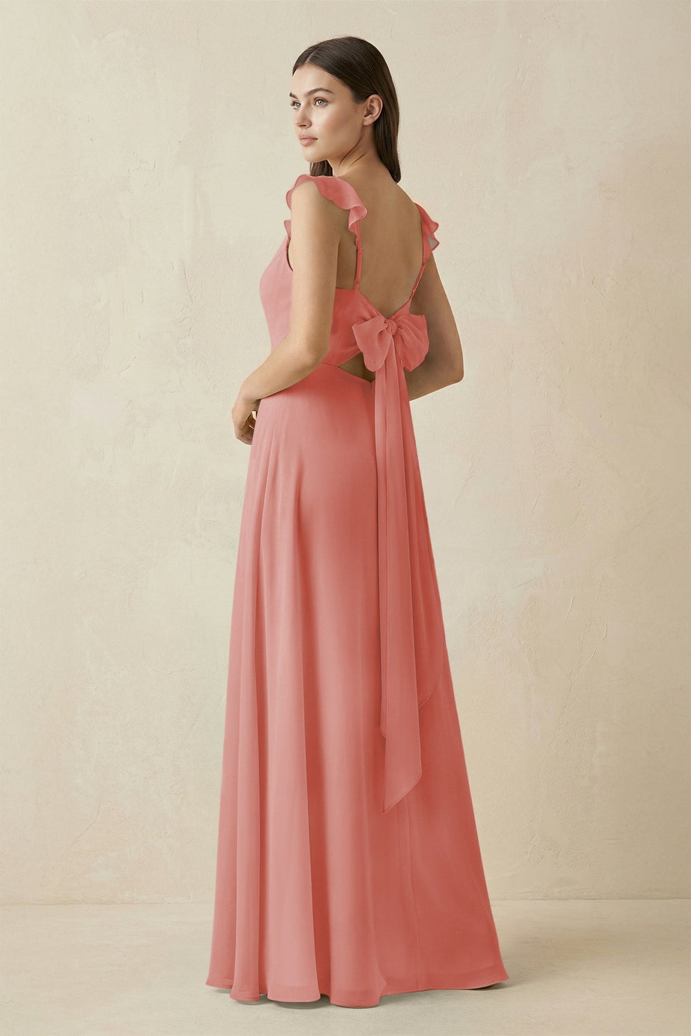 Ruffled Sleeve A - Line Chiffon Bridesmaid Dress in Mulberry - SHE IS ME Bridesmaid Dresses