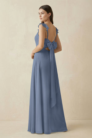Ruffled Sleeve A - Line Chiffon Bridesmaid Dress in Neptune - SHE IS ME Bridesmaid Dresses