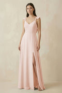 Ruffled Sleeve A - Line Chiffon Bridesmaid Dress in Pale Blush - SHE IS ME Bridesmaid Dresses