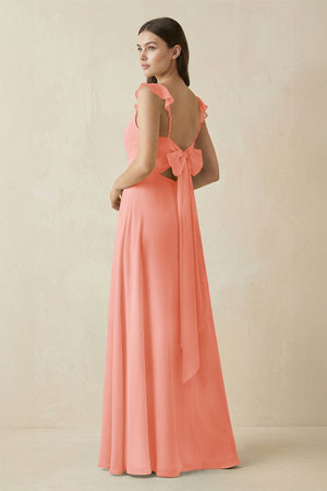 Ruffled Sleeve A - Line Chiffon Bridesmaid Dress in Rosette - SHE IS ME Bridesmaid Dresses