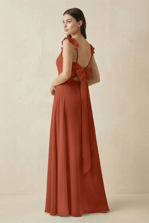 Ruffled Sleeve A - Line Chiffon Bridesmaid Dress in Spice - SHE IS ME Bridesmaid Dresses