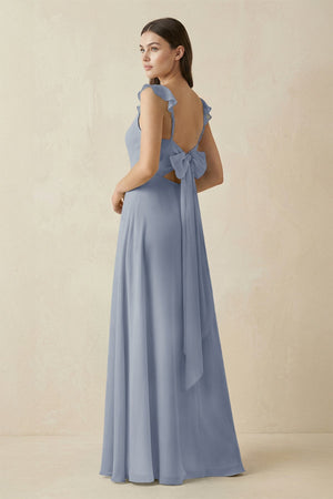 Ruffled Sleeve A - Line Chiffon Bridesmaid Dress in Twilight - SHE IS ME Bridesmaid Dresses