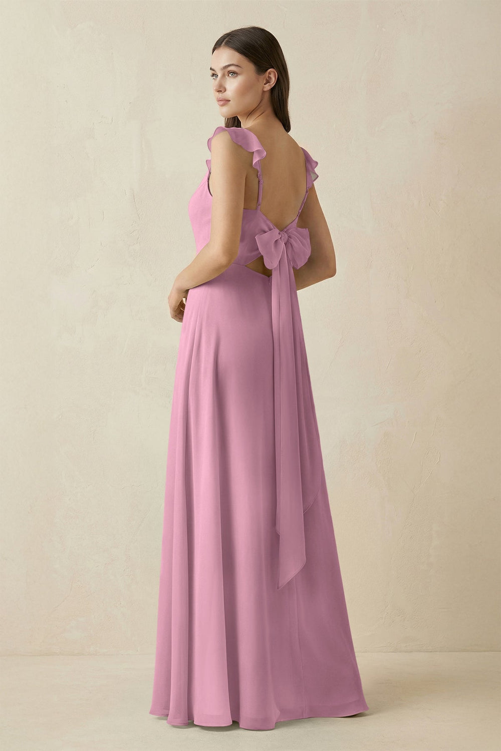 Ruffled Sleeve A - Line Chiffon Bridesmaid Dress in Vintage Mauve - SHE IS ME Bridesmaid Dresses