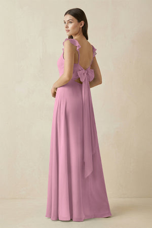 Ruffled Sleeve A - Line Chiffon Bridesmaid Dress in Vintage Mauve - SHE IS ME Bridesmaid Dresses