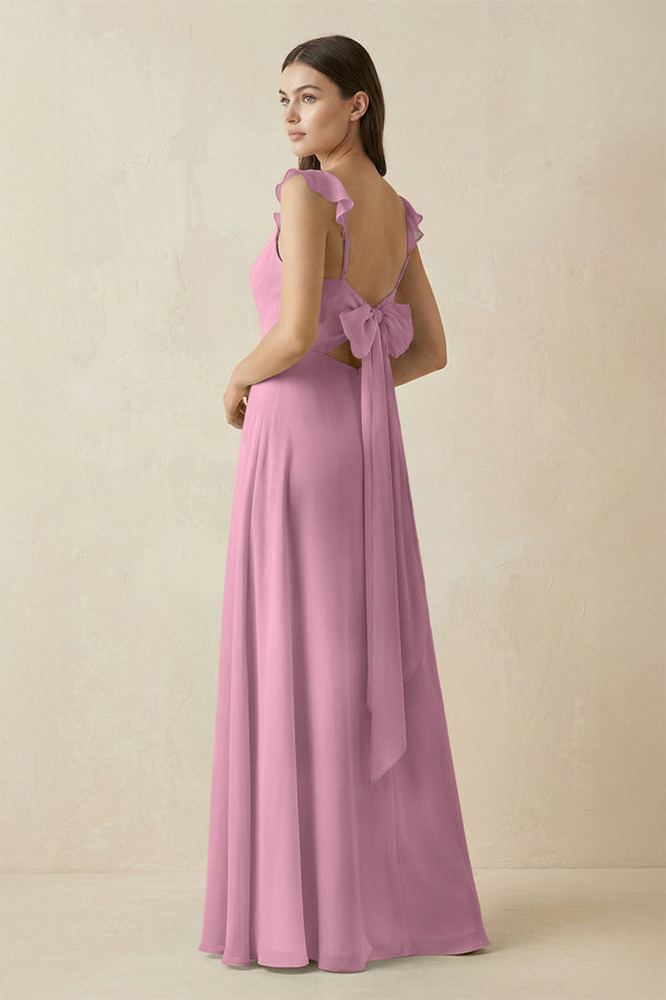 Ruffled Sleeve A - Line Chiffon Bridesmaid Dress in Vintage Mauve - SHE IS ME Bridesmaid Dresses