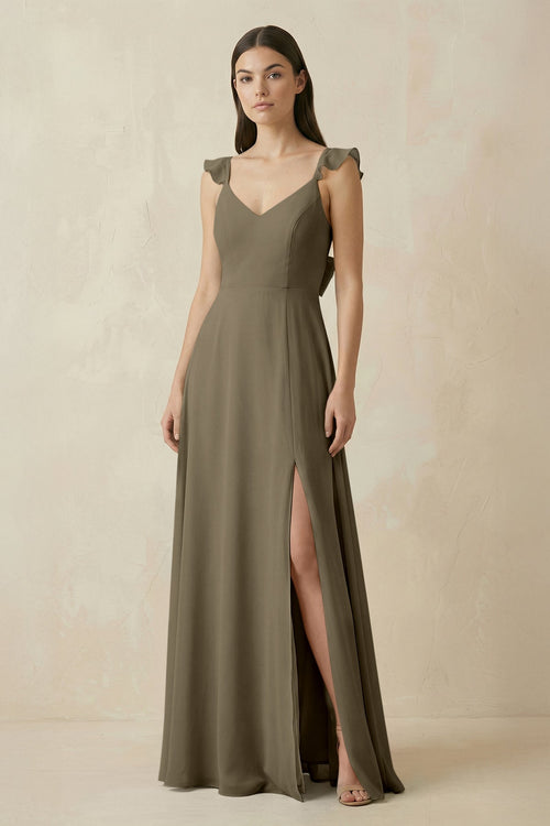Ruffled Sleeve A - Line Chiffon Bridesmaid Dress in Willow Green - SHE IS ME Bridesmaid Dresses