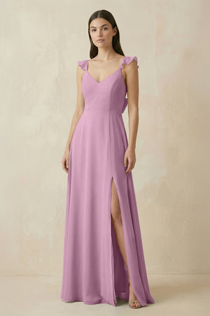 Ruffled Sleeve A - Line Chiffon Bridesmaid Dress in Wisteria - SHE IS ME Bridesmaid Dresses