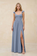 Ruffled Sleeve A - Line Corset Chiffon Bridesmaid Dress in Twilight - SHE IS ME Bridesmaid Dresses