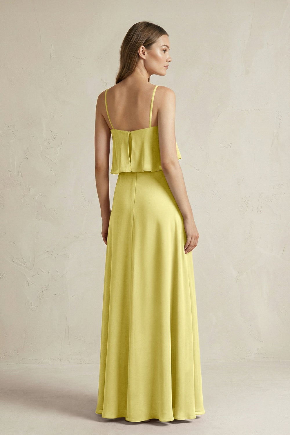 Ruffled Spaghetti Strap A - Line Chiffon Bridesmaid Dress in Buttercup - SHE IS ME Bridesmaid Dresses