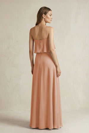 Ruffled Spaghetti Strap A - Line Chiffon Bridesmaid Dress in Champagne Rose - SHE IS ME Bridesmaid Dresses