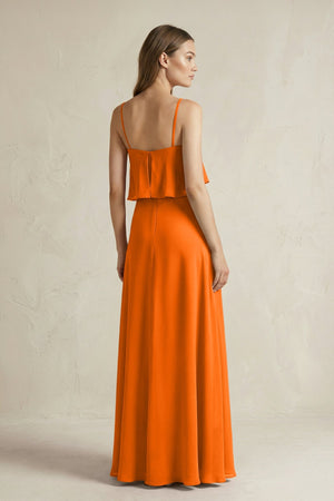 Ruffled Spaghetti Strap A - Line Chiffon Bridesmaid Dress in Cinnamon - SHE IS ME Bridesmaid Dresses