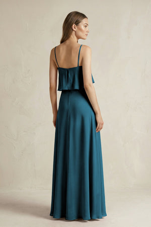 Ruffled Spaghetti Strap A - Line Chiffon Bridesmaid Dress in Dark Teal - SHE IS ME Bridesmaid Dresses
