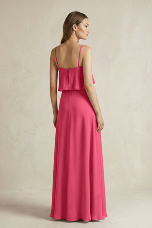Ruffled Spaghetti Strap A - Line Chiffon Bridesmaid Dress in Fuchsia - SHE IS ME Bridesmaid Dresses