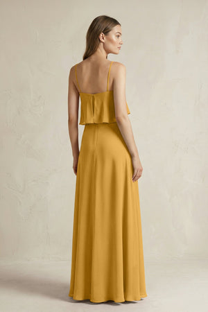Ruffled Spaghetti Strap A - Line Chiffon Bridesmaid Dress in Marigold - SHE IS ME Bridesmaid Dresses