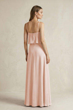 Ruffled Spaghetti Strap A - Line Chiffon Bridesmaid Dress in Pale Blush - SHE IS ME Bridesmaid Dresses