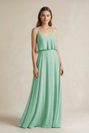 Ruffled Spaghetti Strap A - Line Chiffon Bridesmaid Dress in Pale Pistachio - SHE IS ME Bridesmaid Dresses