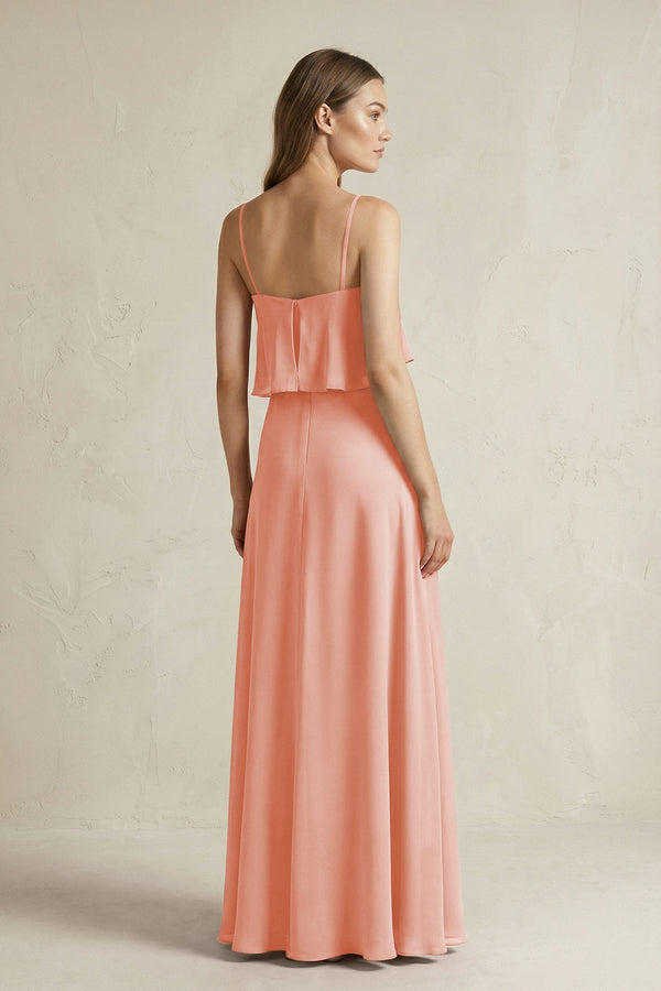Ruffled Spaghetti Strap A - Line Chiffon Bridesmaid Dress in Rose Petal - SHE IS ME Bridesmaid Dresses