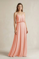 Ruffled Spaghetti Strap A - Line Chiffon Bridesmaid Dress in Rose Petal - SHE IS ME Bridesmaid Dresses