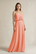 Ruffled Spaghetti Strap A - Line Chiffon Bridesmaid Dress in Rosette - SHE IS ME Bridesmaid Dresses