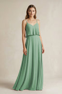 Ruffled Spaghetti Strap A - Line Chiffon Bridesmaid Dress in Sea Glass - SHE IS ME Bridesmaid Dresses