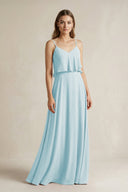 Ruffled Spaghetti Strap A - Line Chiffon Bridesmaid Dress in Sky Blue - SHE IS ME Bridesmaid Dresses