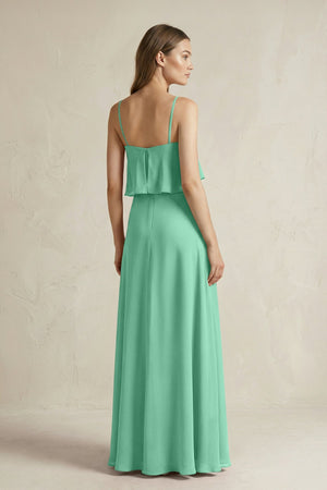 Ruffled Spaghetti Strap A - Line Chiffon Bridesmaid Dress in Turquoise - SHE IS ME Bridesmaid Dresses
