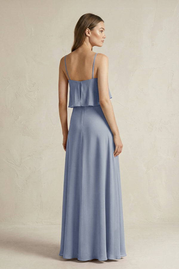Ruffled Spaghetti Strap A - Line Chiffon Bridesmaid Dress in Twilight - SHE IS ME Bridesmaid Dresses