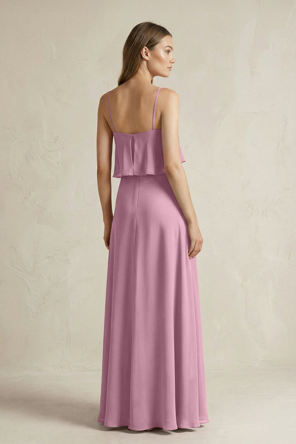 Ruffled Spaghetti Strap A - Line Chiffon Bridesmaid Dress in Vintage Mauve - SHE IS ME Bridesmaid Dresses