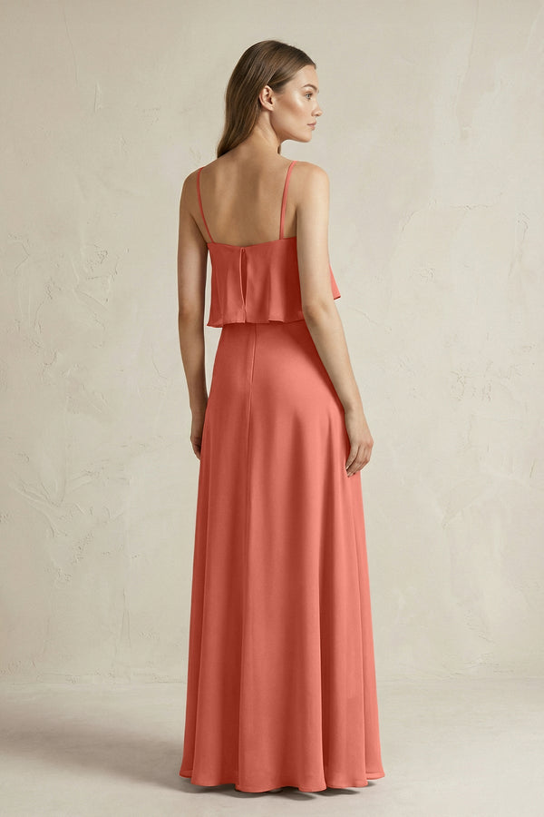 Ruffled Spaghetti Strap A - Line Chiffon Bridesmaid Dress in Wild Rose - SHE IS ME Bridesmaid Dresses