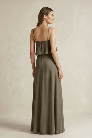 Ruffled Spaghetti Strap A - Line Chiffon Bridesmaid Dress in Willow Green - SHE IS ME Bridesmaid Dresses