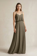 Ruffled Spaghetti Strap A - Line Chiffon Bridesmaid Dress in Willow Green - SHE IS ME Bridesmaid Dresses