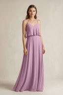 Ruffled Spaghetti Strap A - Line Chiffon Bridesmaid Dress in Wisteria - SHE IS ME Bridesmaid Dresses