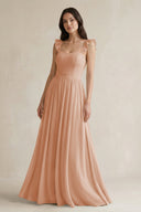 Ruffled Spaghetti Strap Chiffon A - Line Bridesmaid Dress in Champagne Rose - SHE IS ME Bridesmaid Dresses