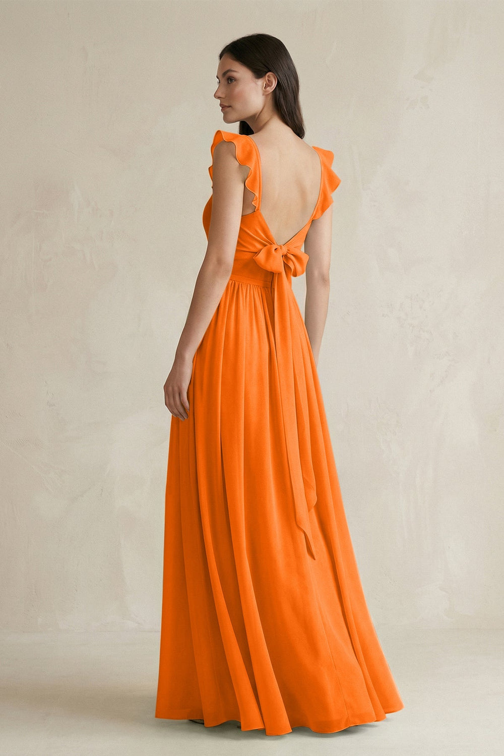 Ruffled Spaghetti Strap Chiffon A - Line Bridesmaid Dress in Cinnamon - SHE IS ME Bridesmaid Dresses
