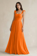 Ruffled Spaghetti Strap Chiffon A - Line Bridesmaid Dress in Cinnamon - SHE IS ME Bridesmaid Dresses