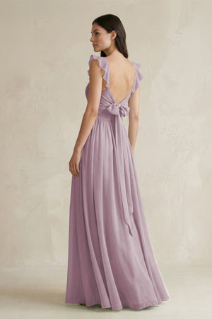 Ruffled Spaghetti Strap Chiffon A - Line Bridesmaid Dress in Dusk - SHE IS ME Bridesmaid Dresses