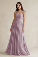 Ruffled Spaghetti Strap Chiffon A - Line Bridesmaid Dress in Dusk - SHE IS ME Bridesmaid Dresses