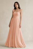Ruffled Spaghetti Strap Chiffon A - Line Bridesmaid Dress in English Rose - SHE IS ME Bridesmaid Dresses