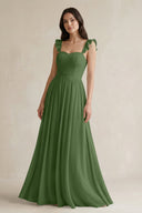 Ruffled Spaghetti Strap Chiffon A - Line Bridesmaid Dress in Moss - SHE IS ME Bridesmaid Dresses