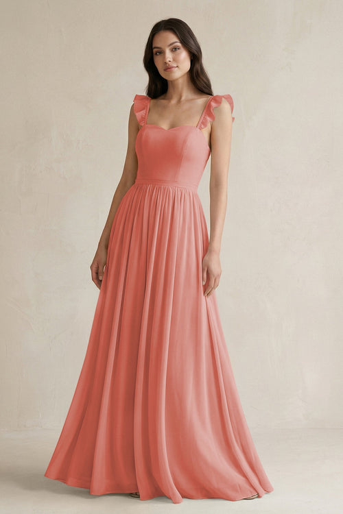 Ruffled Spaghetti Strap Chiffon A - Line Bridesmaid Dress in Mulberry - SHE IS ME Bridesmaid Dresses