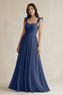 Ruffled Spaghetti Strap Chiffon A - Line Bridesmaid Dress in Navy - SHE IS ME Bridesmaid Dresses
