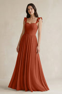 Ruffled Spaghetti Strap Chiffon A - Line Bridesmaid Dress in Spice - SHE IS ME Bridesmaid Dresses