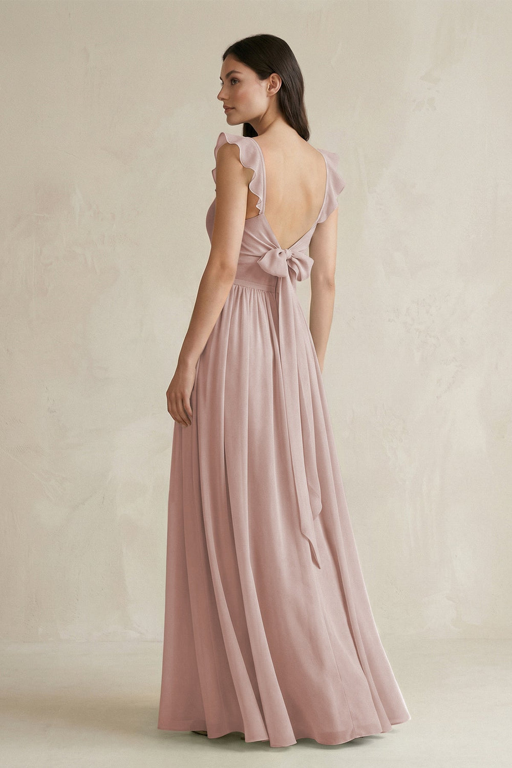 Ruffled Spaghetti Strap Chiffon A - Line Bridesmaid Dress in Toffee - SHE IS ME Bridesmaid Dresses
