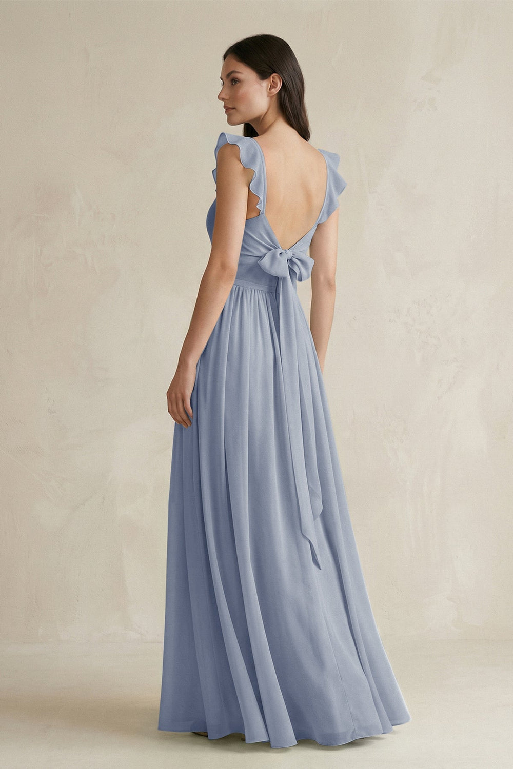 Ruffled Spaghetti Strap Chiffon A - Line Bridesmaid Dress in Twilight - SHE IS ME Bridesmaid Dresses
