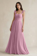Ruffled Spaghetti Strap Chiffon A - Line Bridesmaid Dress in Vintage Mauve - SHE IS ME Bridesmaid Dresses