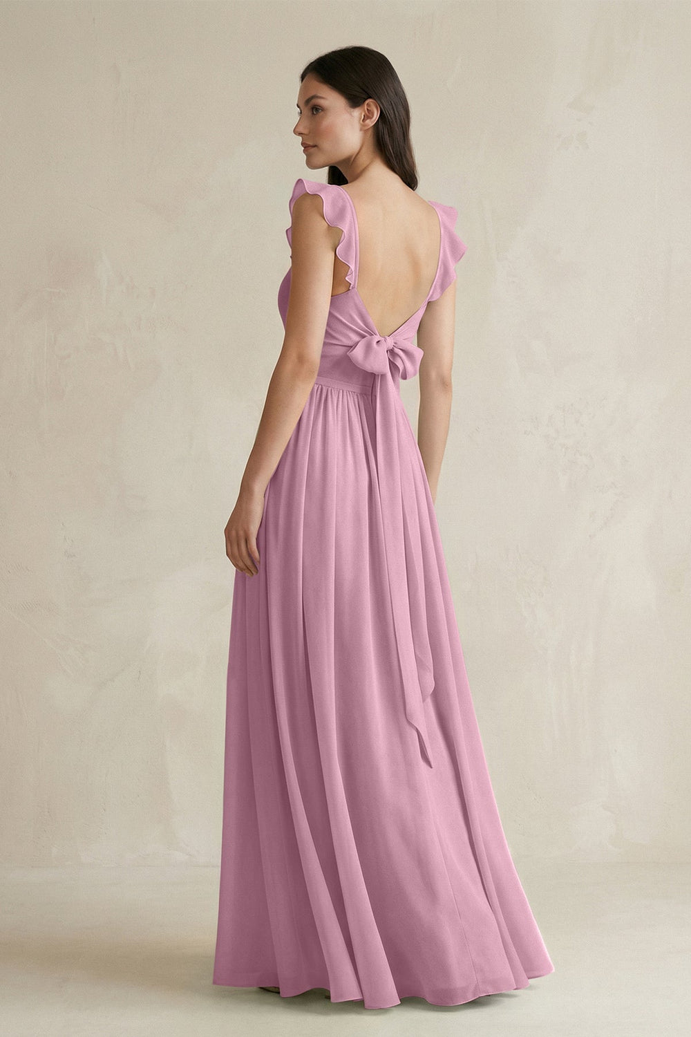 Ruffled Spaghetti Strap Chiffon A - Line Bridesmaid Dress in Vintage Mauve - SHE IS ME Bridesmaid Dresses